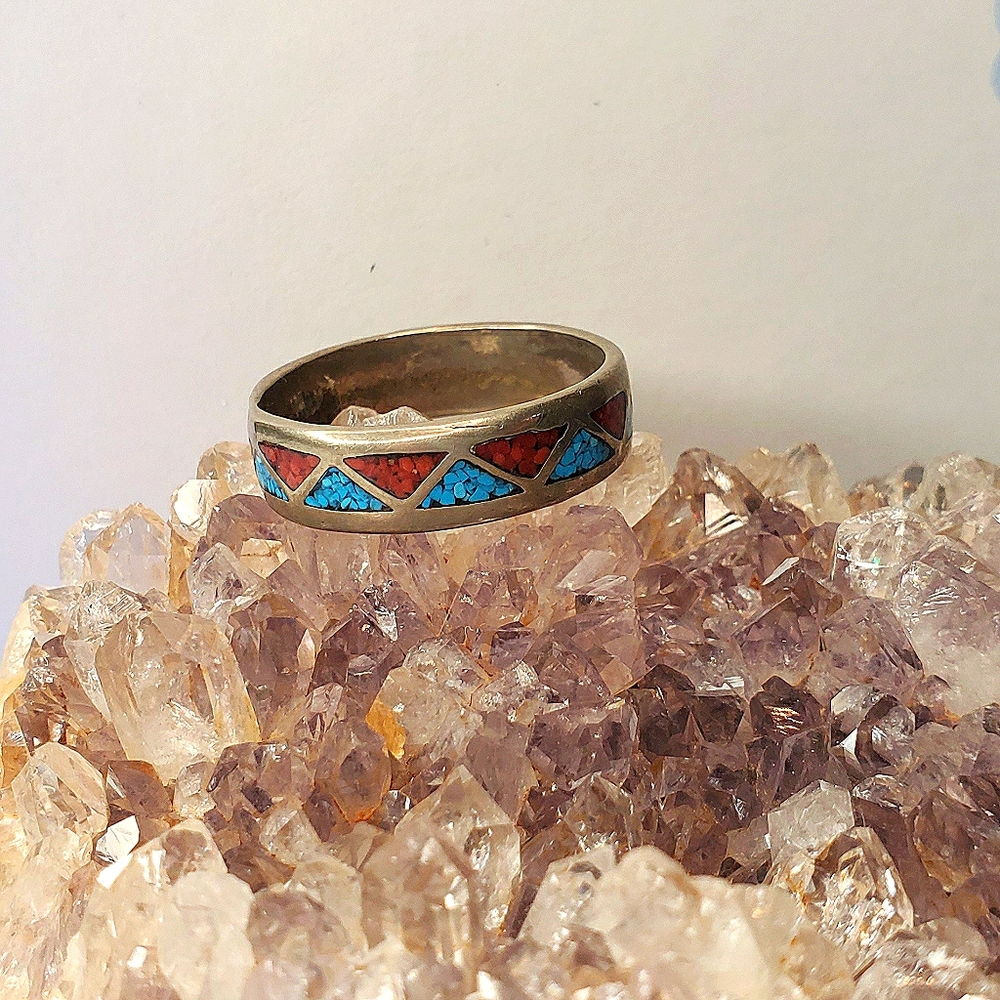 Turquoise & Coral Southwest Ring